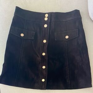 H&M Black Suede Mini Skirt with Gold Buttons